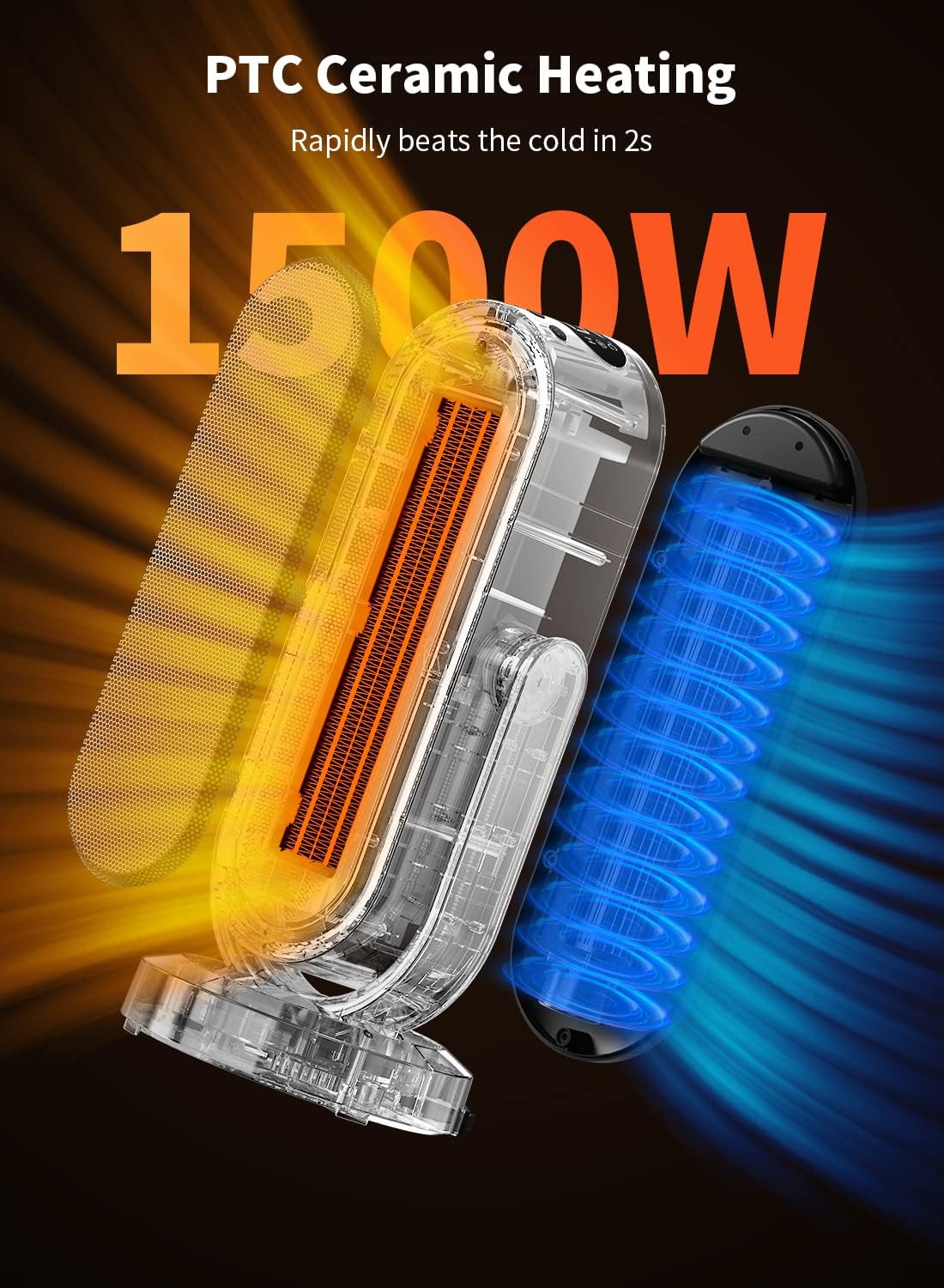 jialexin Elektrische Heizung, 1500 W Heizlüfter mit rundum 165 ° Oszillation, PTC-Keramikheizung mit Thermostat, Fernbedienung,