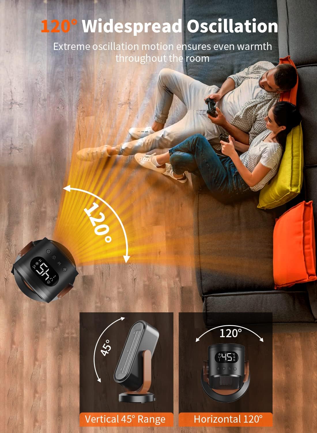 jialexin Elektrische Heizung, 1500 W Heizlüfter mit rundum 165 ° Oszillation, PTC-Keramikheizung mit Thermostat, Fernbedienung,