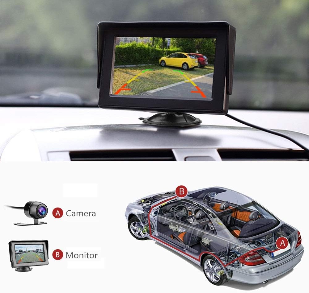 Jansite Rückfahrkamera mit 4,3-Zoll-Monitor, wasserdicht, IP68, Nachtsicht-Kit, Einparkhilfe