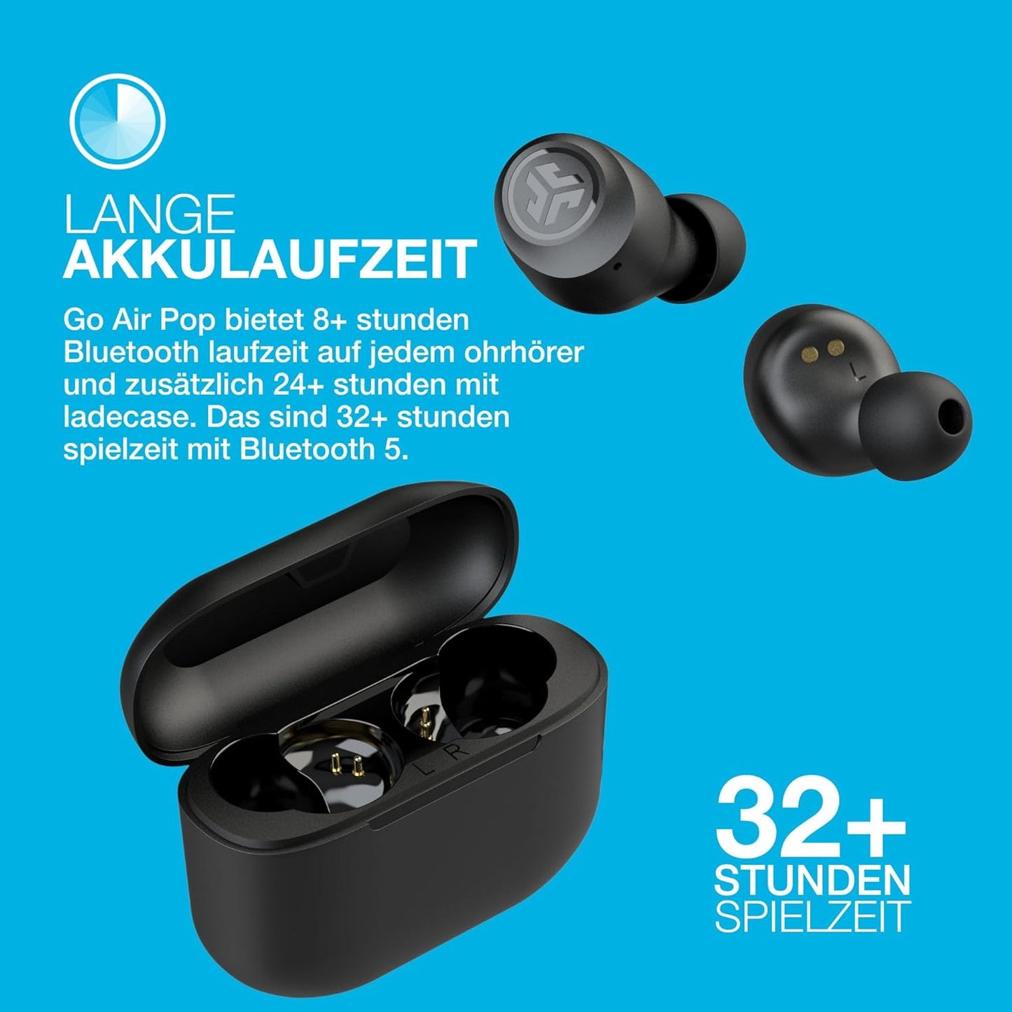 JLab Go Air Pop In Ear Kopfhörer 32+ Std Headphones Schwarz