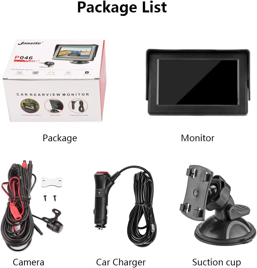 Jansite Rückfahrkamera mit 4,3-Zoll-Monitor, wasserdicht, IP68, Nachtsicht-Kit, Einparkhilfe