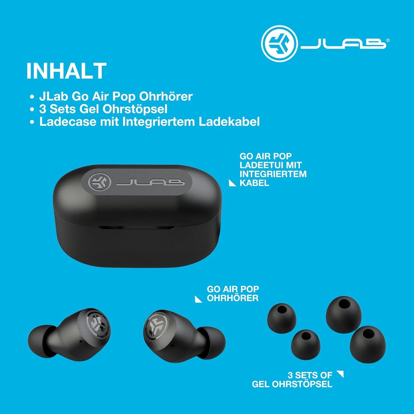 JLab Go Air Pop In Ear Kopfhörer 32+ Std Headphones Schwarz