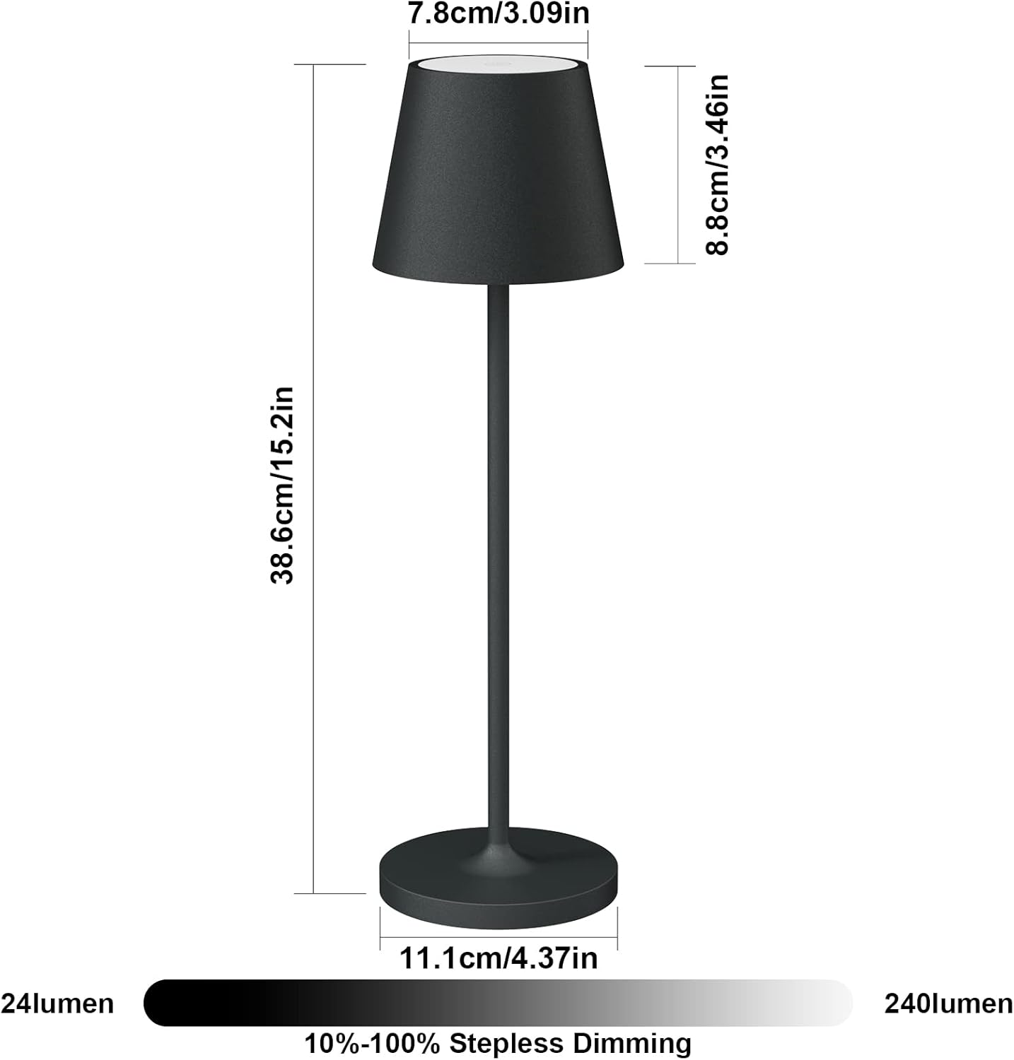 K-Bright Dimmbare LED Akku Tischleuchte Wiederaufladbar 3000K Anthrazit(2 Stück)