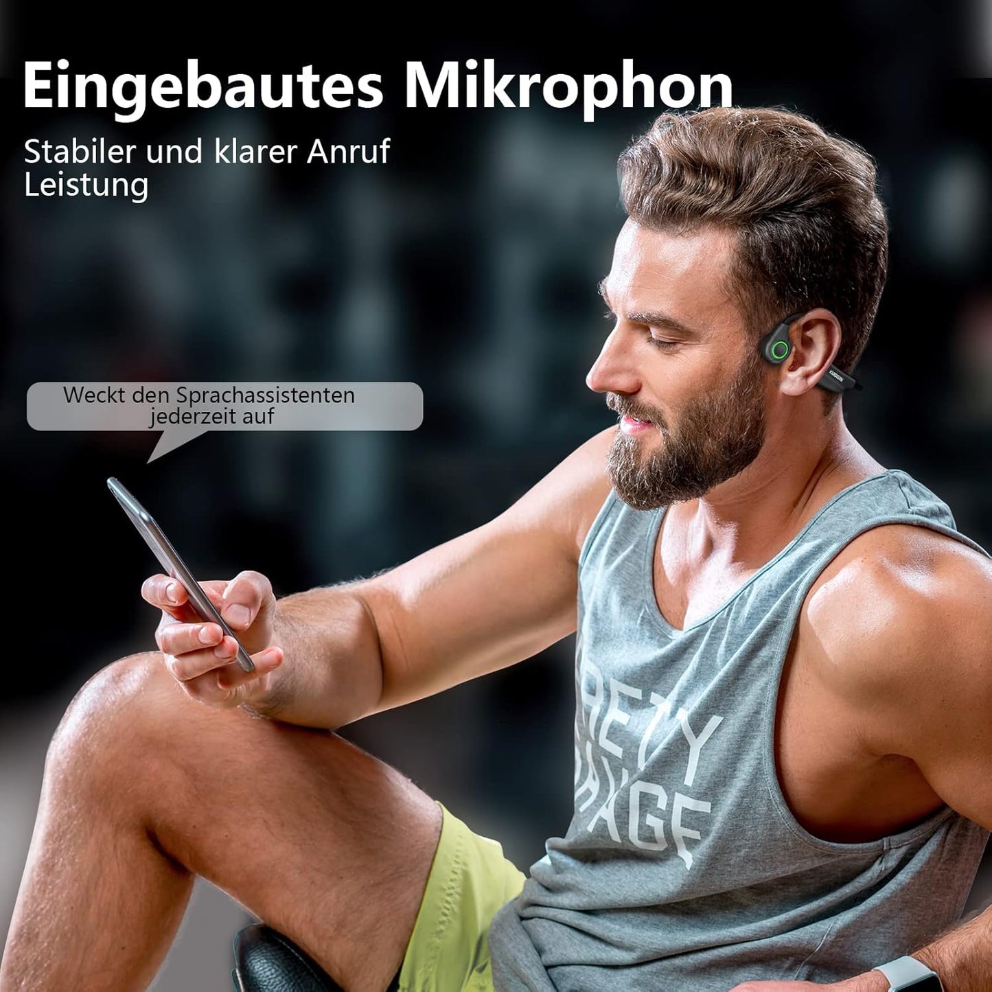 Kuggini Knochenschall Kopfhörer, Open Ear Kopfhörer mit Mikrofon, Bone Conduction Kopfhörer Bluetooth 5.2, IP67 Wasserdicht, Ultra leichte Sport Kopfhörer, zum Radfahren, für Training, Laufen