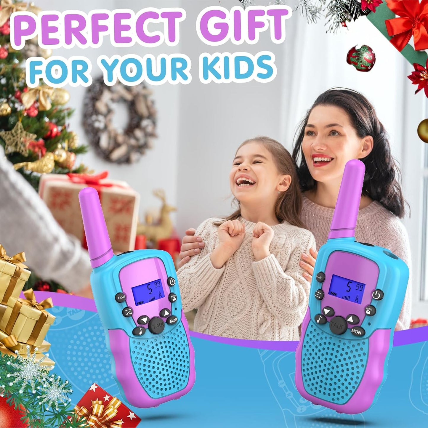 Kearui T-388 Walkie Talkies 3-12 Jahre 8 Kanal Funkgerät mit VOX Funktion LED-Taschenlampe (Blau-Violett)