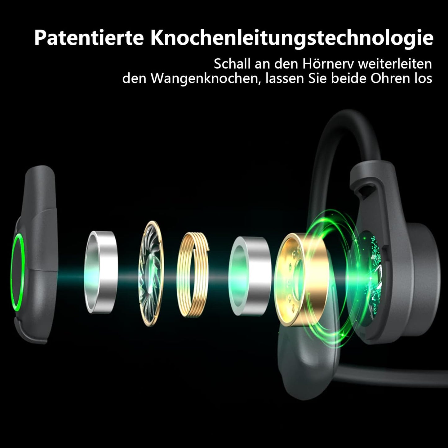 Kuggini Knochenschall Kopfhörer, Open Ear Kopfhörer mit Mikrofon, Bone Conduction Kopfhörer Bluetooth 5.2, IP67 Wasserdicht, Ultra leichte Sport Kopfhörer, zum Radfahren, für Training, Laufen