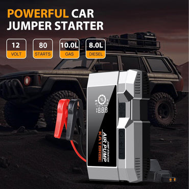 Katoroe Auto-Starthilfe 12V mit Luftkompressor, 4000 A Autobatterie-Starthilfe tragbar (10 l Benzin/8 l Diesel)