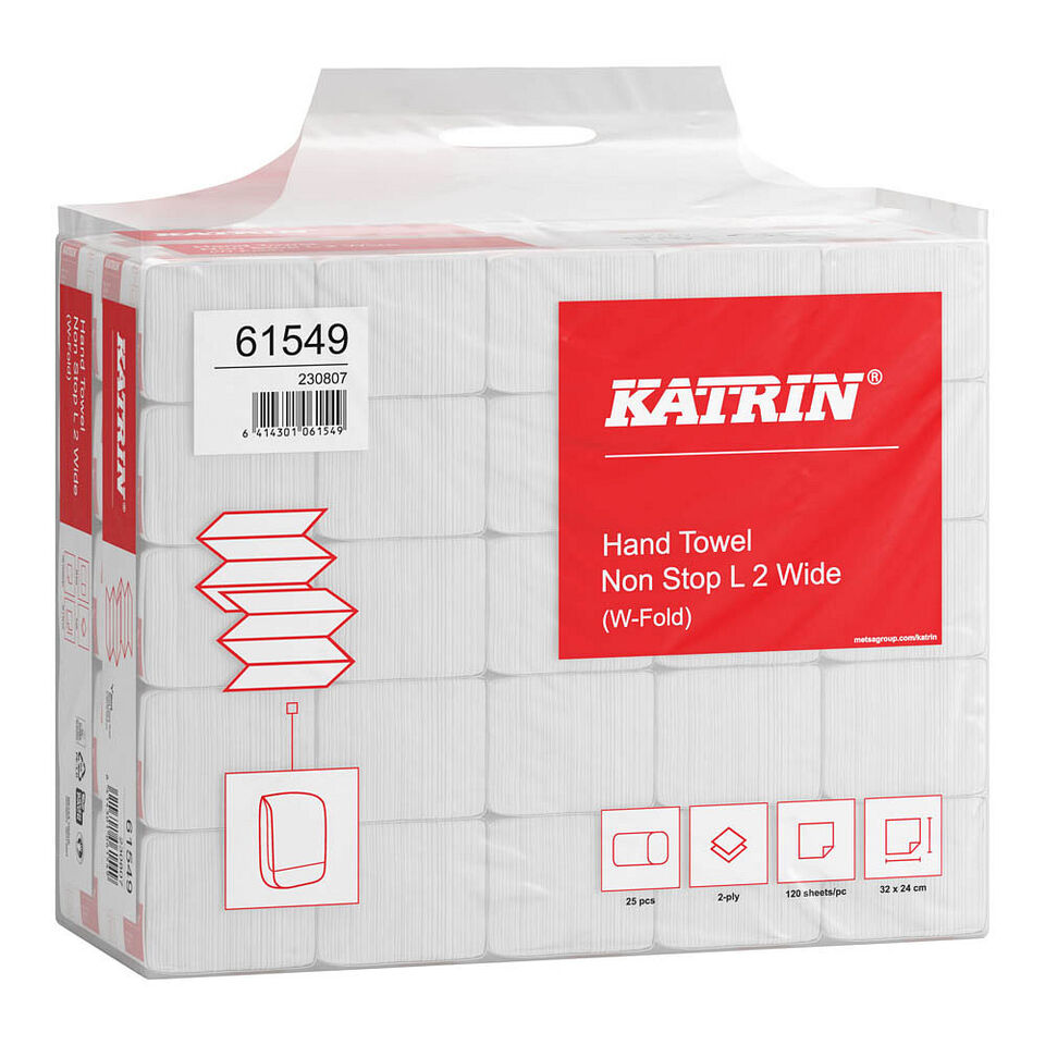 Katrin Papierhandtücher Non Stop L2 2-lagig, weiß, 20,3 cm x 32 cm aus Zellstoff mit W-Falzung - 3000 Blatt