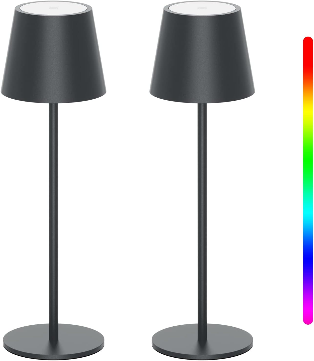 K-Bright 2 Stück LED Dimmbare Akku Tischlampe Kabellose, 3000K+RGB Anthrazit