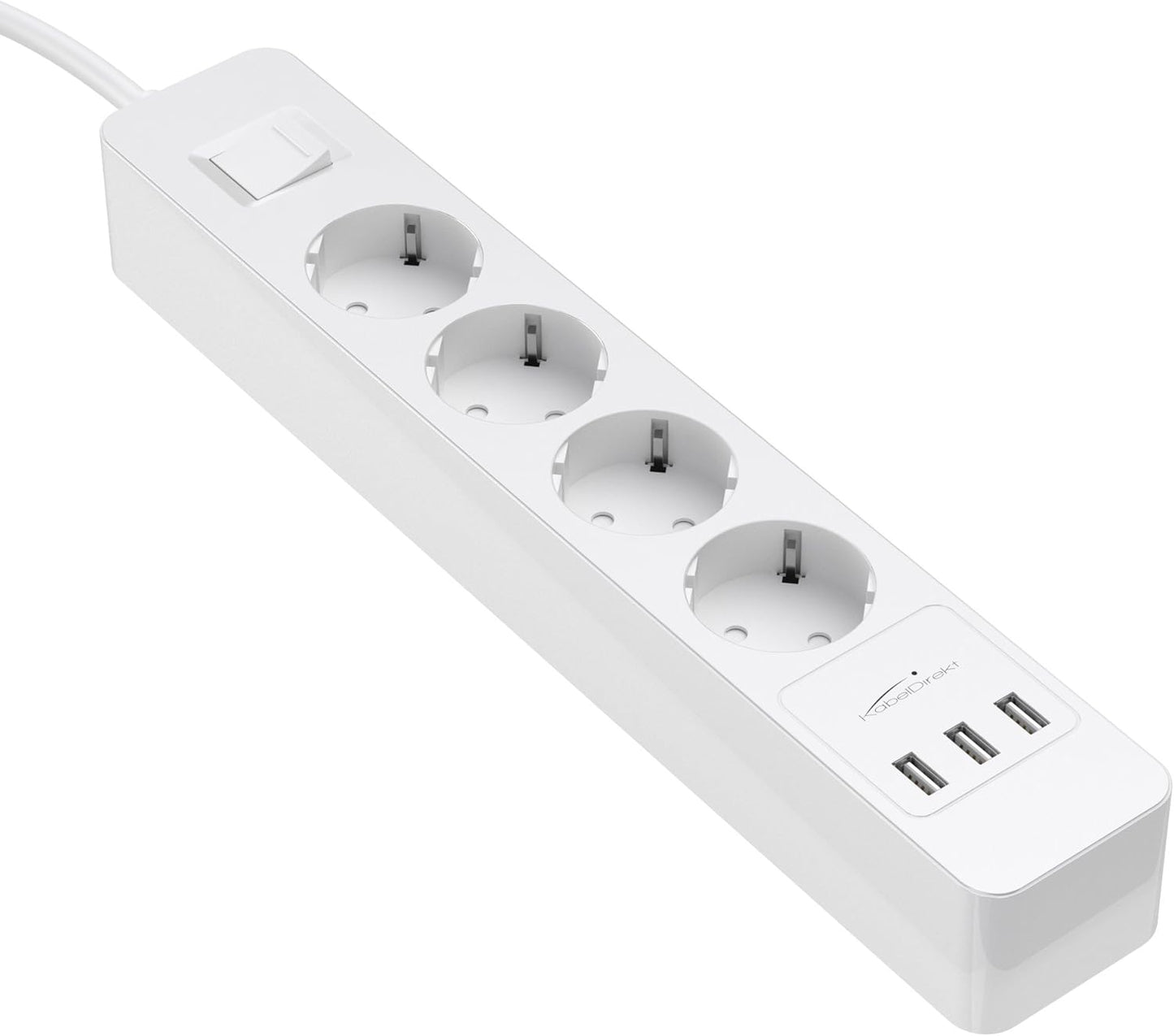 KabelDirekt Prises 4 prises avec protection contre les surtensions Station de charge USB 3 prises (max. 4000 W/250 V/16 A avec protection haute tension, blanc)