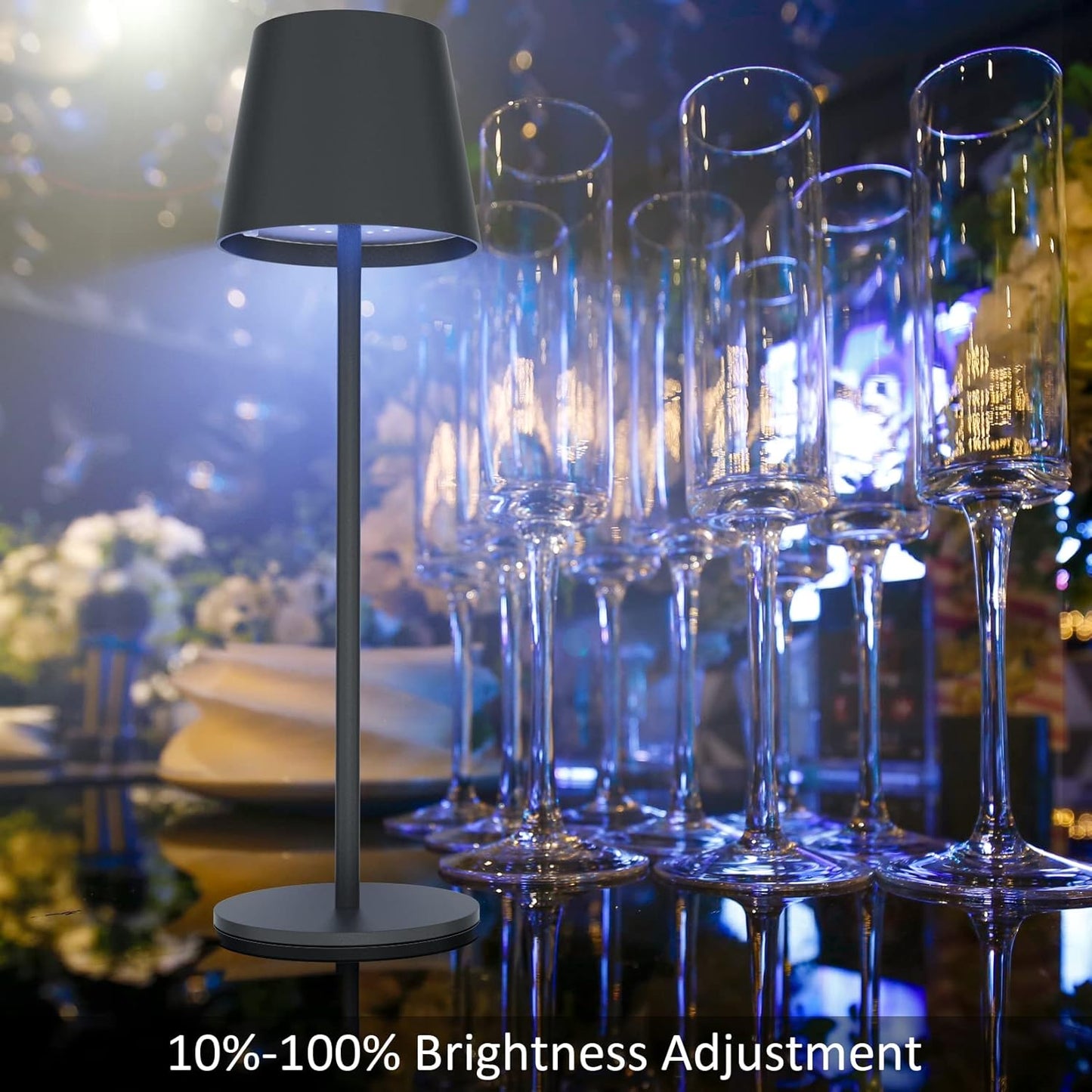 K-Bright 2 Stück LED Dimmbare Akku Tischlampe Kabellose, 3000K+RGB Anthrazit