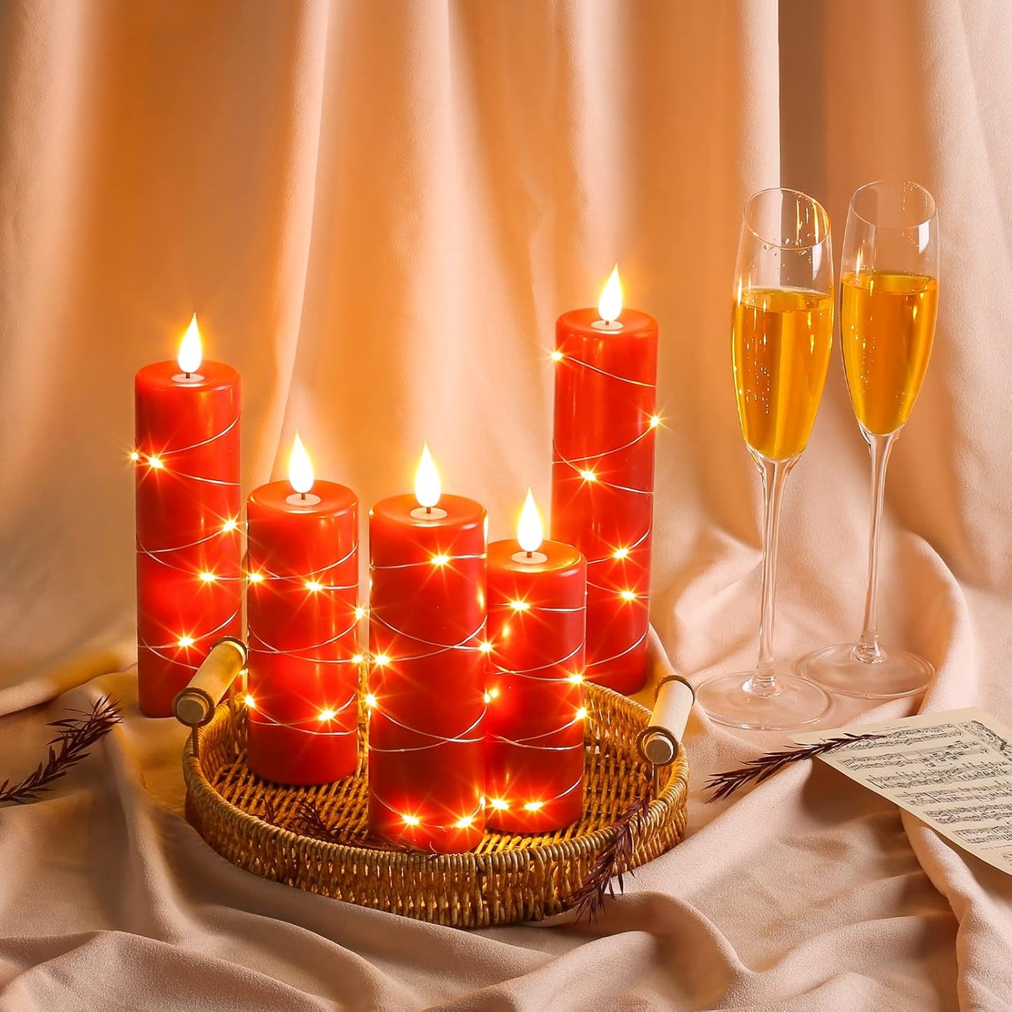 LED Kerzen, 5 Stück, LED-Lichterkette, 360 mit 10-Tasten-Fernbedienung rot