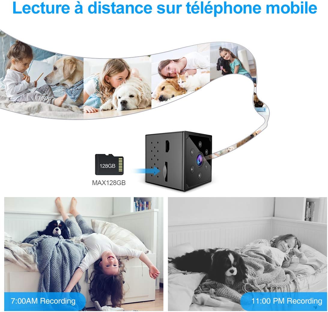 Mini-caméra d'aperçu KEAN 4K-HD, WLAN, portée intérieure, longue durée de vie, sans fil, vision nocturne, reconnaissance de mouvement, microphone