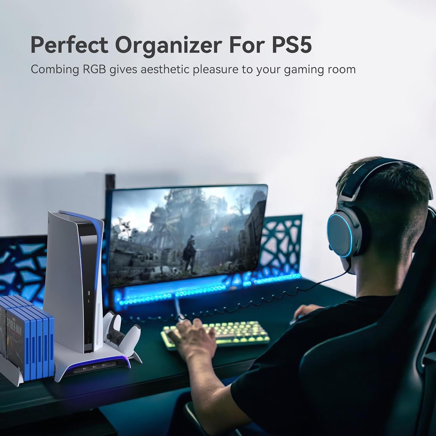 KIWIHOME Vertikale Kühler für PS5 Standfuß |Multifunktion Ständer RGB