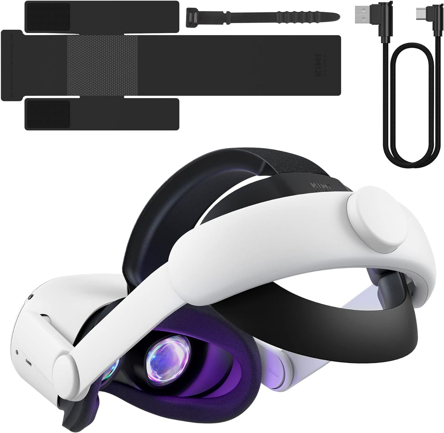 KIWI Design Enhanced Elite Strap, stirnband für Quest 2 mit Batterieband, 4-in-1 Quest 2 Kopfbandzubehör (Batterie nicht im Lieferumfang enthalten)