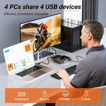 Commutateur USB 3.0 KCEVE pour 4 PC, sélecteur de commutateur USB 4 ports MLEEDA pour 4 composants d'ordinateur, 4 périphériques USB, commutateur de clavier, commutateur USB avec connexion par câble et 4 câbles USB B standard
