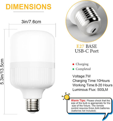 Klighten 5500mAh Wiederaufladbare Glühbirne mit Batterie,LED 7W E27 (2 er Pack)