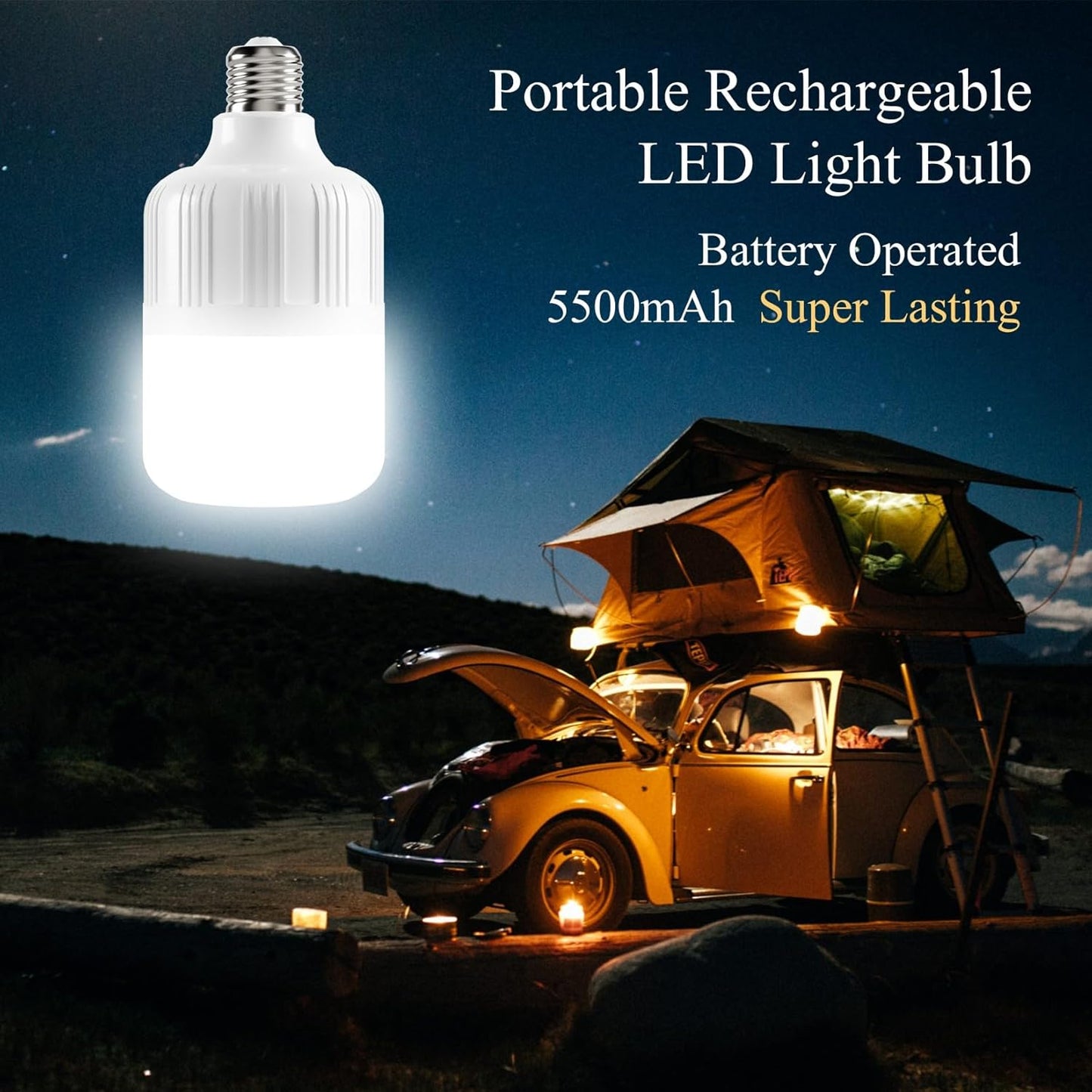 Klighten 5500mAh Wiederaufladbare Glühbirne mit Batterie,LED 7W E27 (2 er Pack)