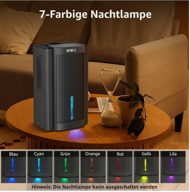 KNKA Luftentfeuchter, Leiser Luftentfeuchter, 1,1 l/Tag, für Wohnungen und Räume unter 30 m², mit Schlafmodus, Feuchtigkeitsschutz und Verbrauch