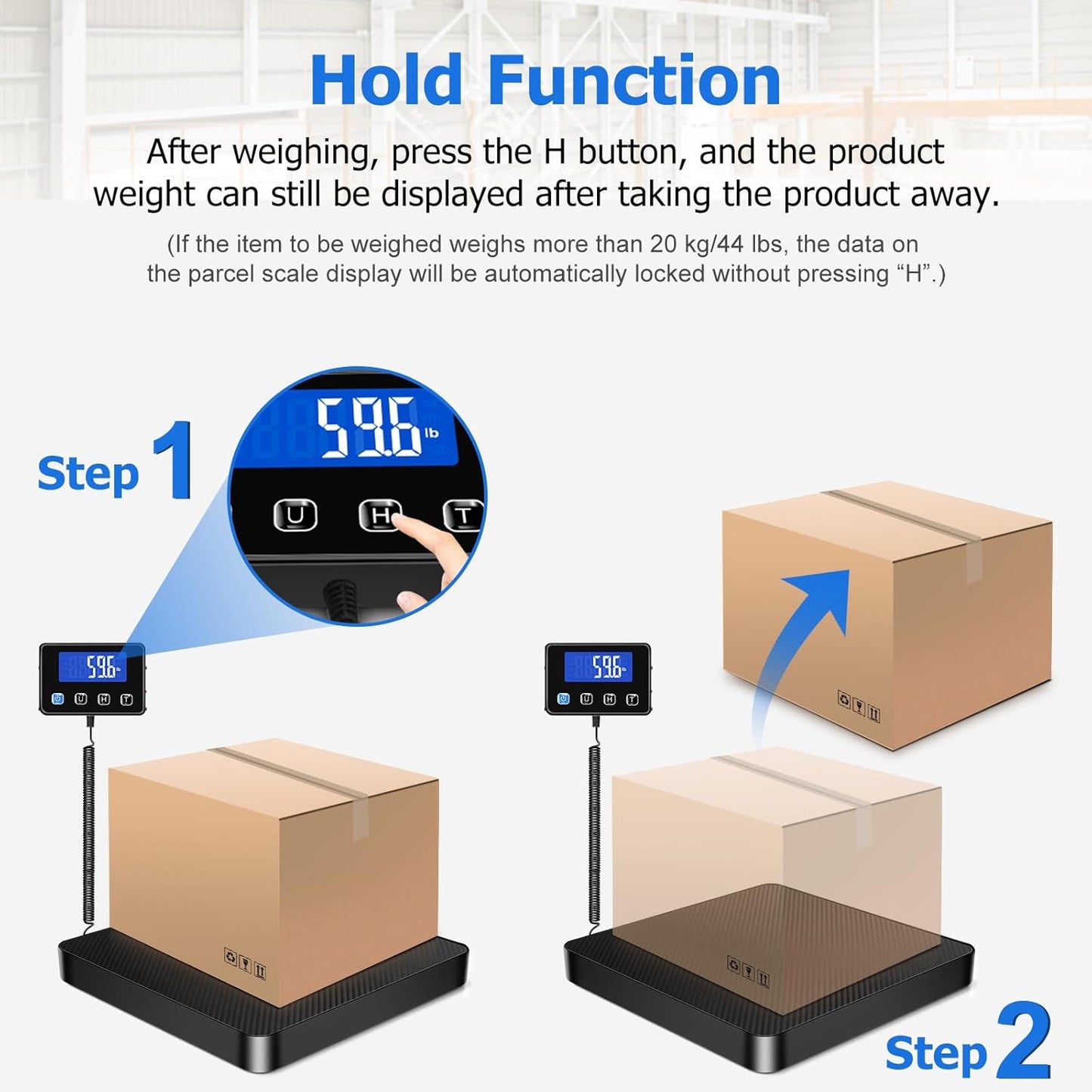 KUAIVO Postwaage P2H 200kg x 10g Hochpräzise LCD Display Paketwaage mit Halte und Tara Funktion