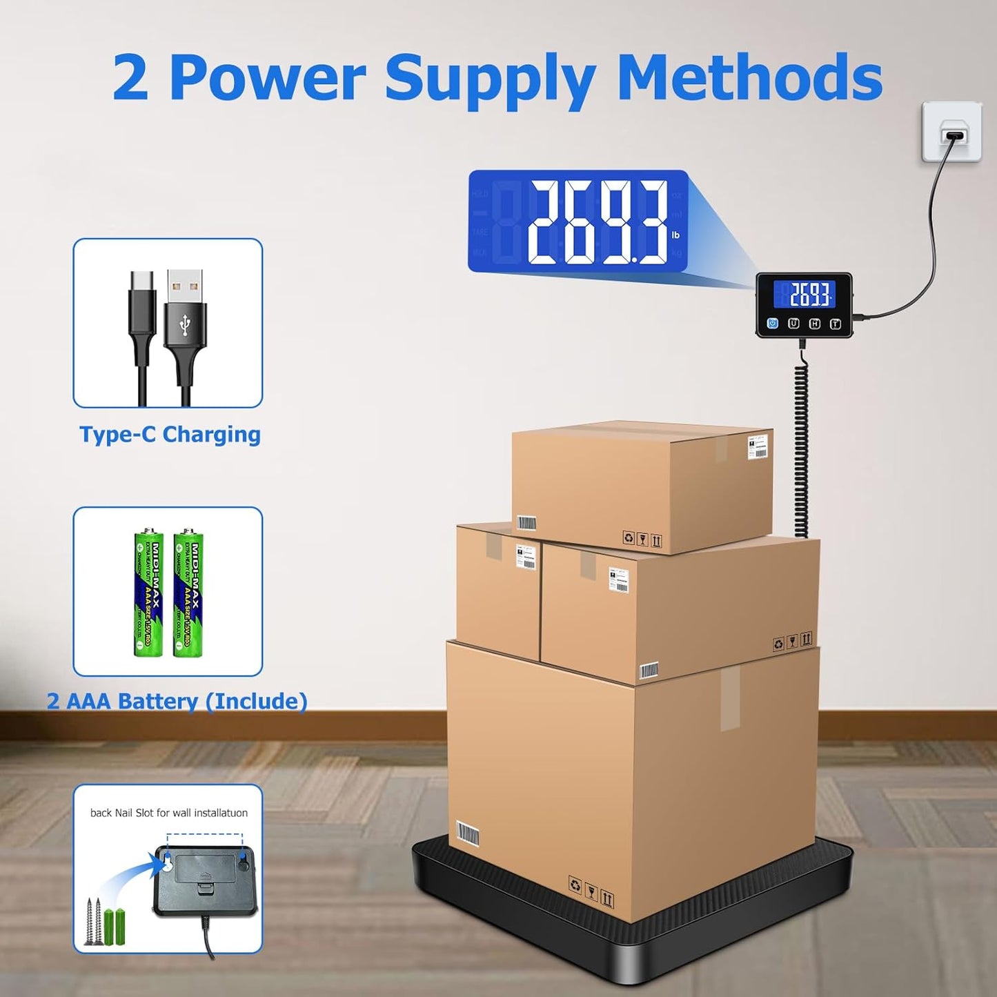 KUAIVO Postwaage P2H 200kg x 10g Hochpräzise LCD Display Paketwaage mit Halte und Tara Funktion