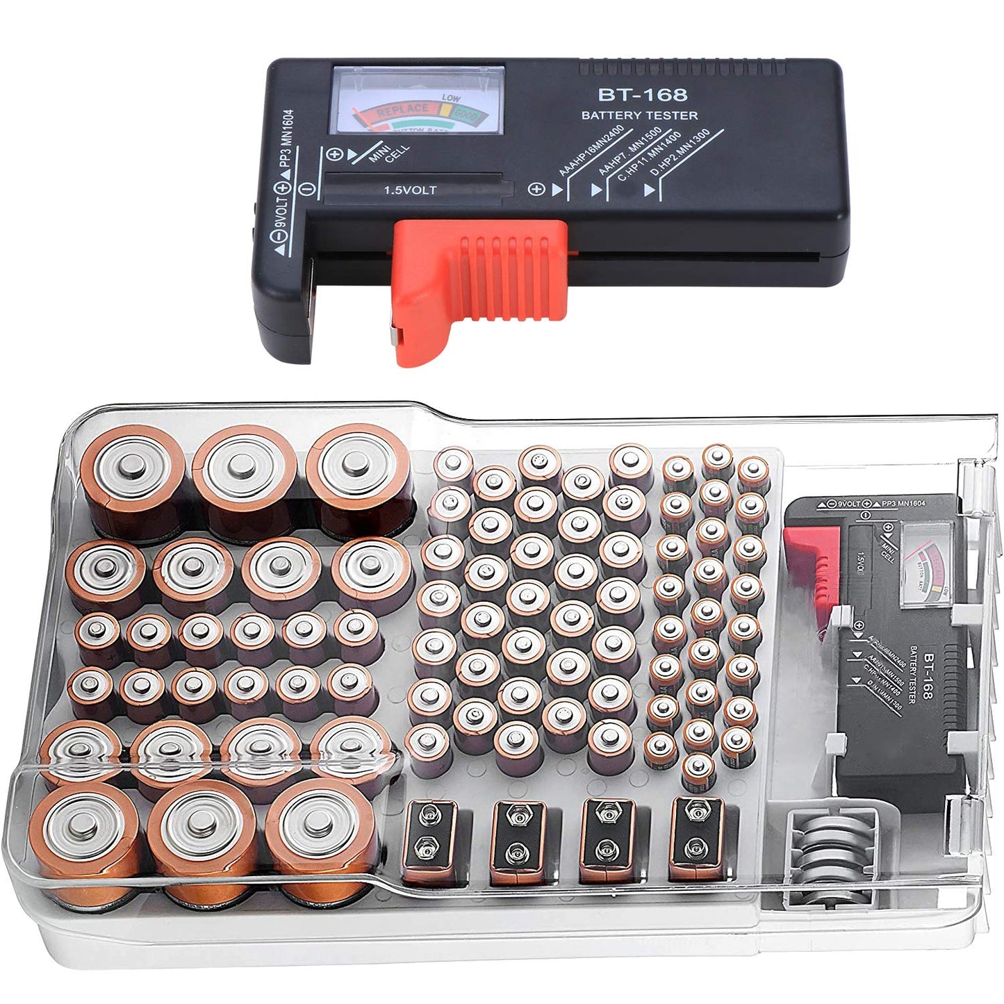 Kyrio Batterie Organizer Aufbewahrung mit herausnehmbarem Batterietester,hält 93 Batterien