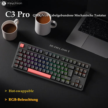 Keychron C3 Pro QMK/VIA Mechanische Tastatur, Kabelgebunden, Programmierbar, 87 Tasten