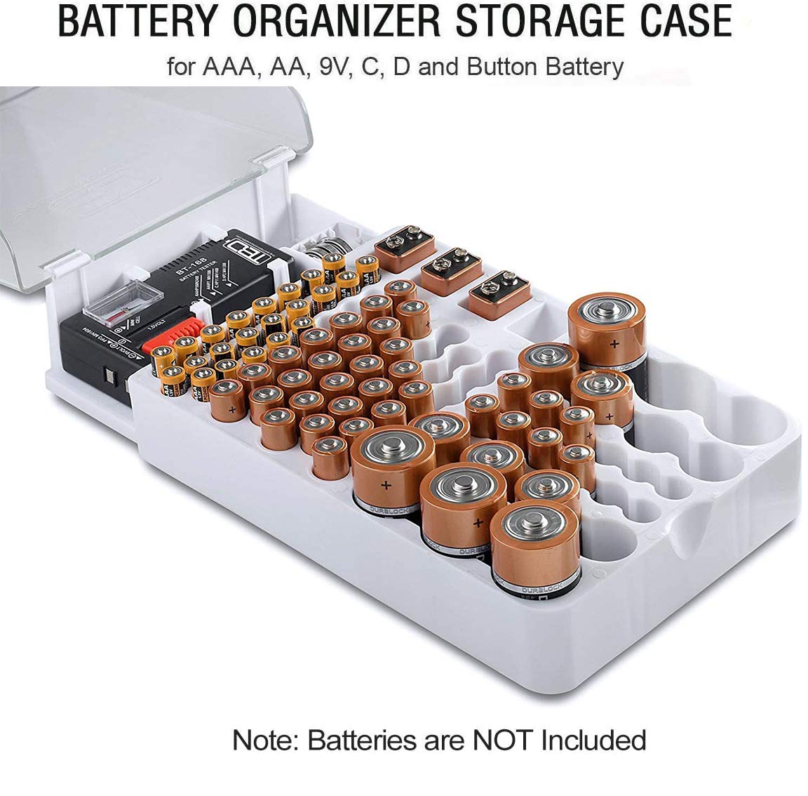 Kyrio Batterie Organizer Aufbewahrung mit herausnehmbarem Batterietester,hält 93 Batterien