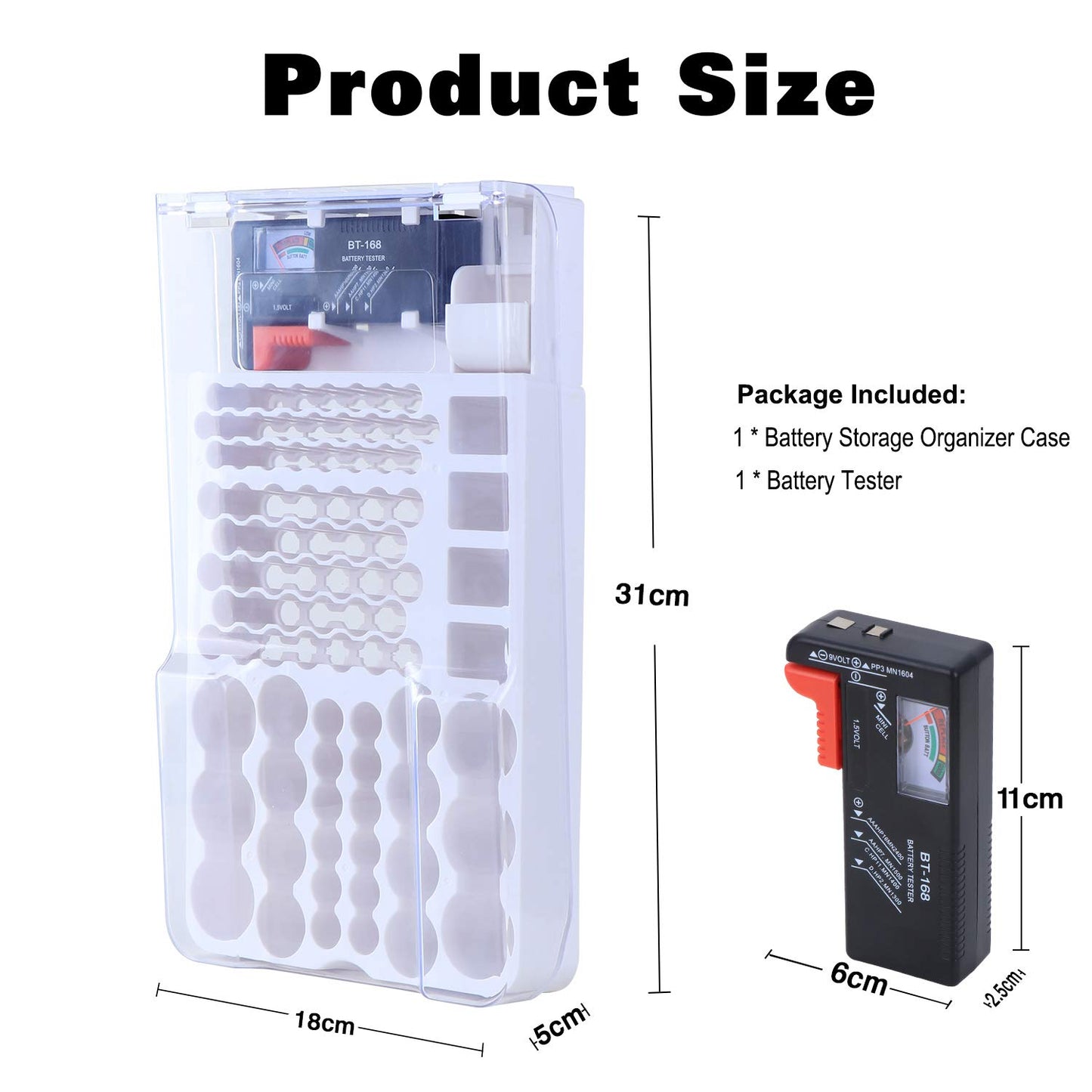 Kyrio Batterie Organizer Aufbewahrung mit herausnehmbarem Batterietester,hält 93 Batterien
