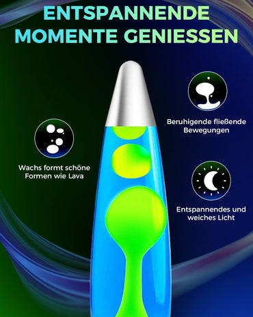 Lavalampe 13,5 Zoll Retro Rocket, Grün Wachs/Blau Wasser 1,85M Drähte