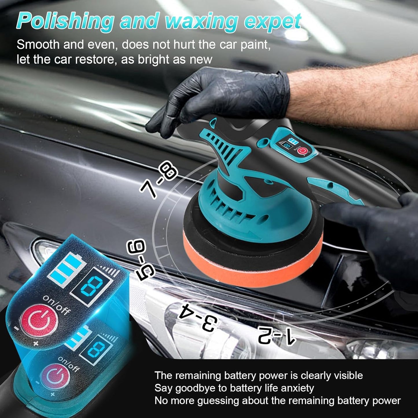 Akku Poliermaschine, 21V Exzenter Poliermaschine mit Makita 18V-21V Akkus 2800-7600 RPM (ohne Akku)