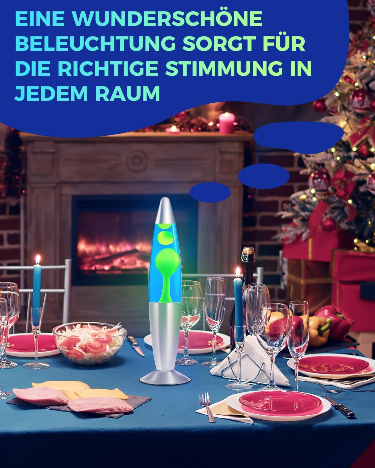 Lavalampe 13,5 Zoll Retro Rocket, Grün Wachs/Blau Wasser 1,85M Drähte