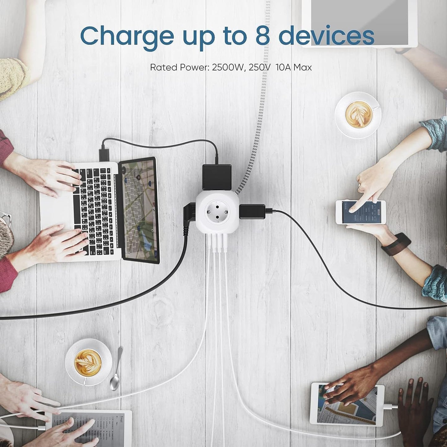LENCENT 4 Fach Steckdosenleiste Mehrfachsteckdosen 8 in 1 Cube mit 3 USB, 1 Typ-C Weiß
