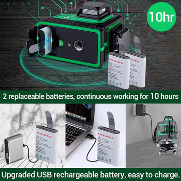 Laser-Nivelliergerät, 12 Linien, automatisch, Kreuzlinienlaser, 3 x 360°, nachfüllbar, grün,