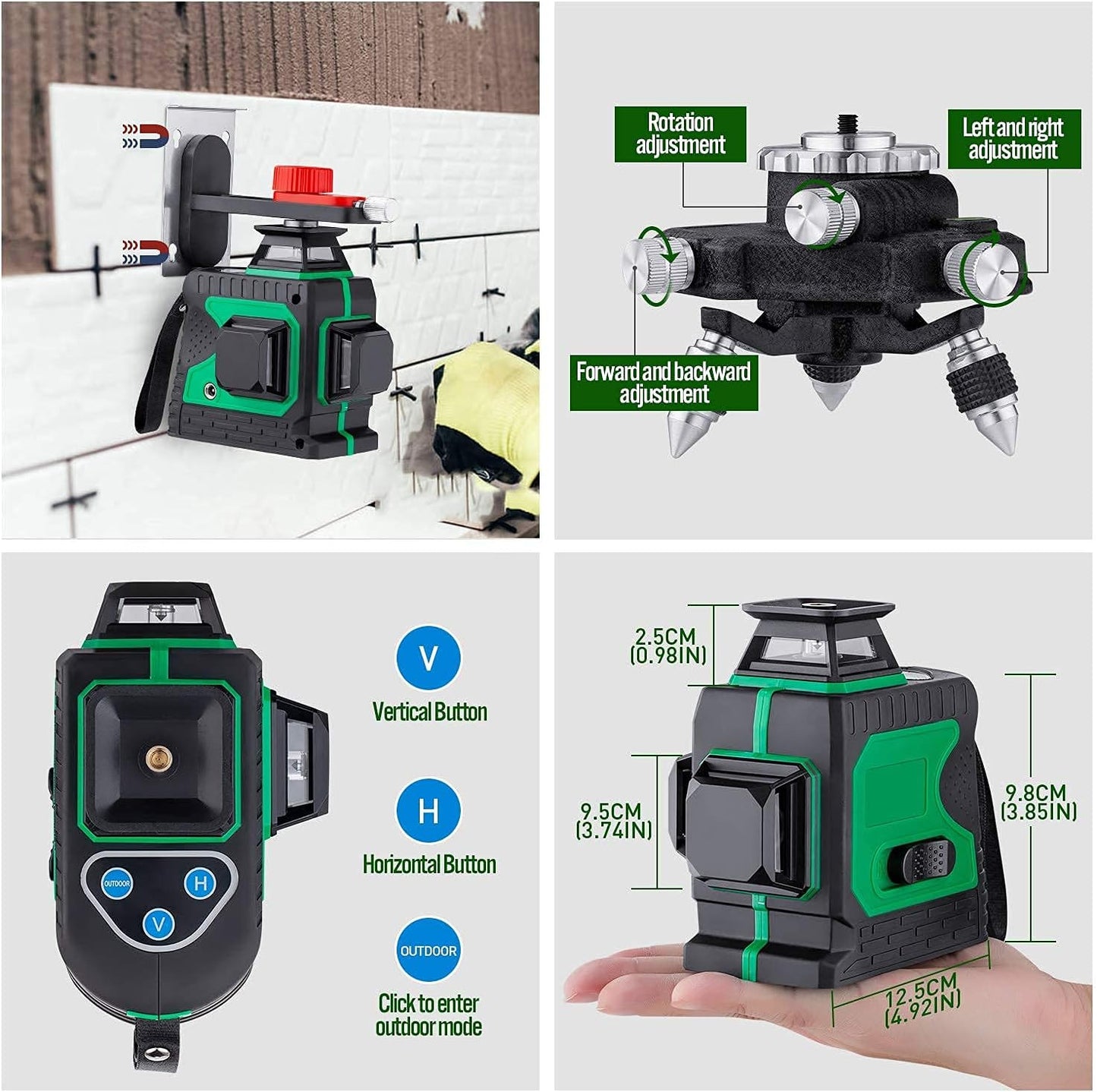 Laser-Nivelliergerät, 12 Linien, automatisch, Kreuzlinienlaser, 3 x 360°, nachfüllbar, grün,