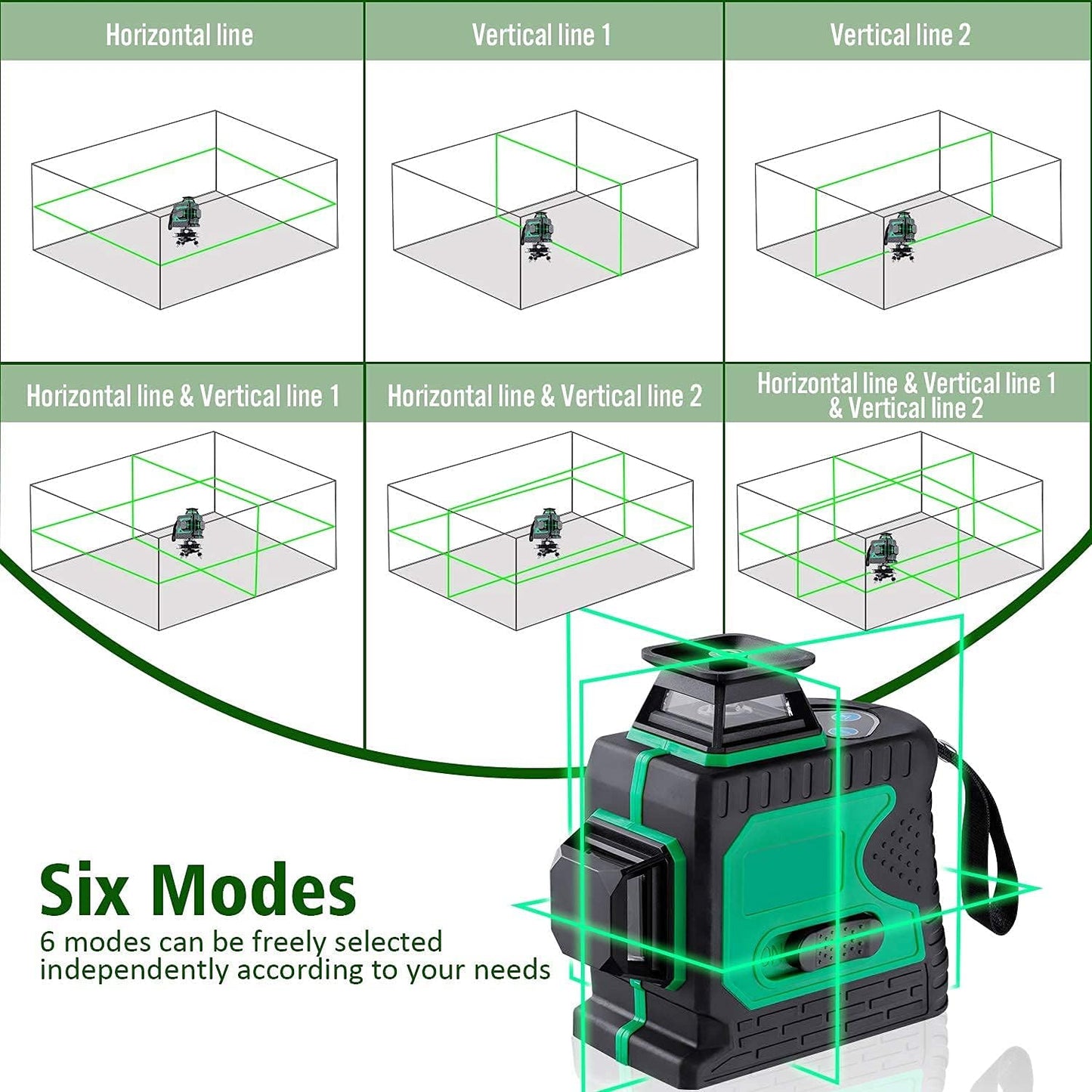 Laser-Nivelliergerät, 12 Linien, automatisch, Kreuzlinienlaser, 3 x 360°, nachfüllbar, grün,