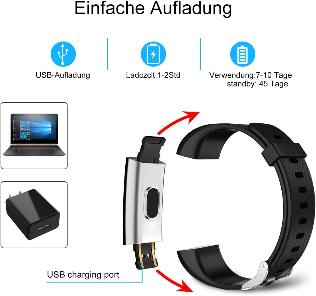 LEBEXY Fitness Armband Wasserdicht | Smartwatch Fitness Tracker Uhr mit Schrittzähler, S1-Version (Schwarz)