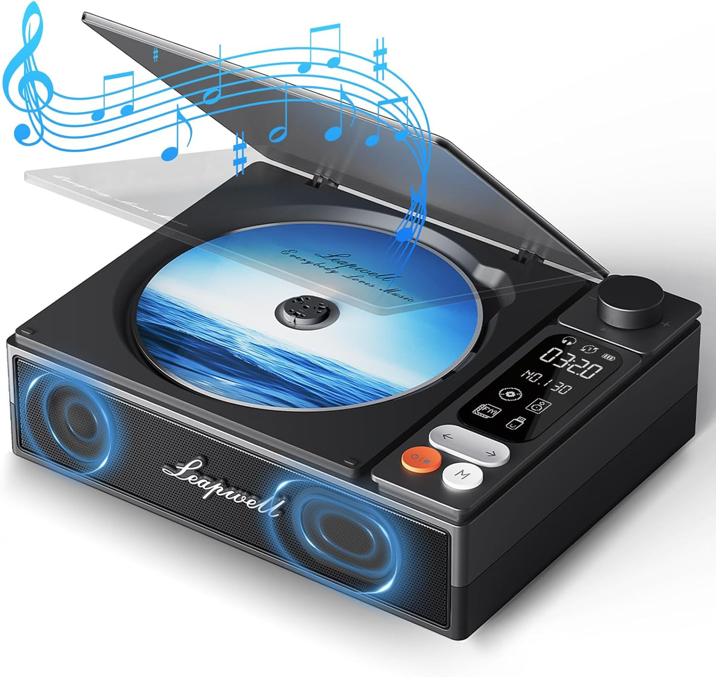 Leapwell CD Player Tragbarer Bluetooth Retro mit LCD Bildschirm Optisch USB Schwarz