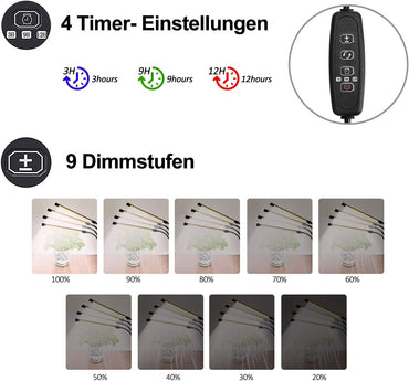 LEBANDWIT Vollspektrum-LED-Pflanzenlicht, 4 Köpfe mit 3 3H/9H/12H-Timer, 10 Stufen, einstellbare Helligkeit 36 W,
