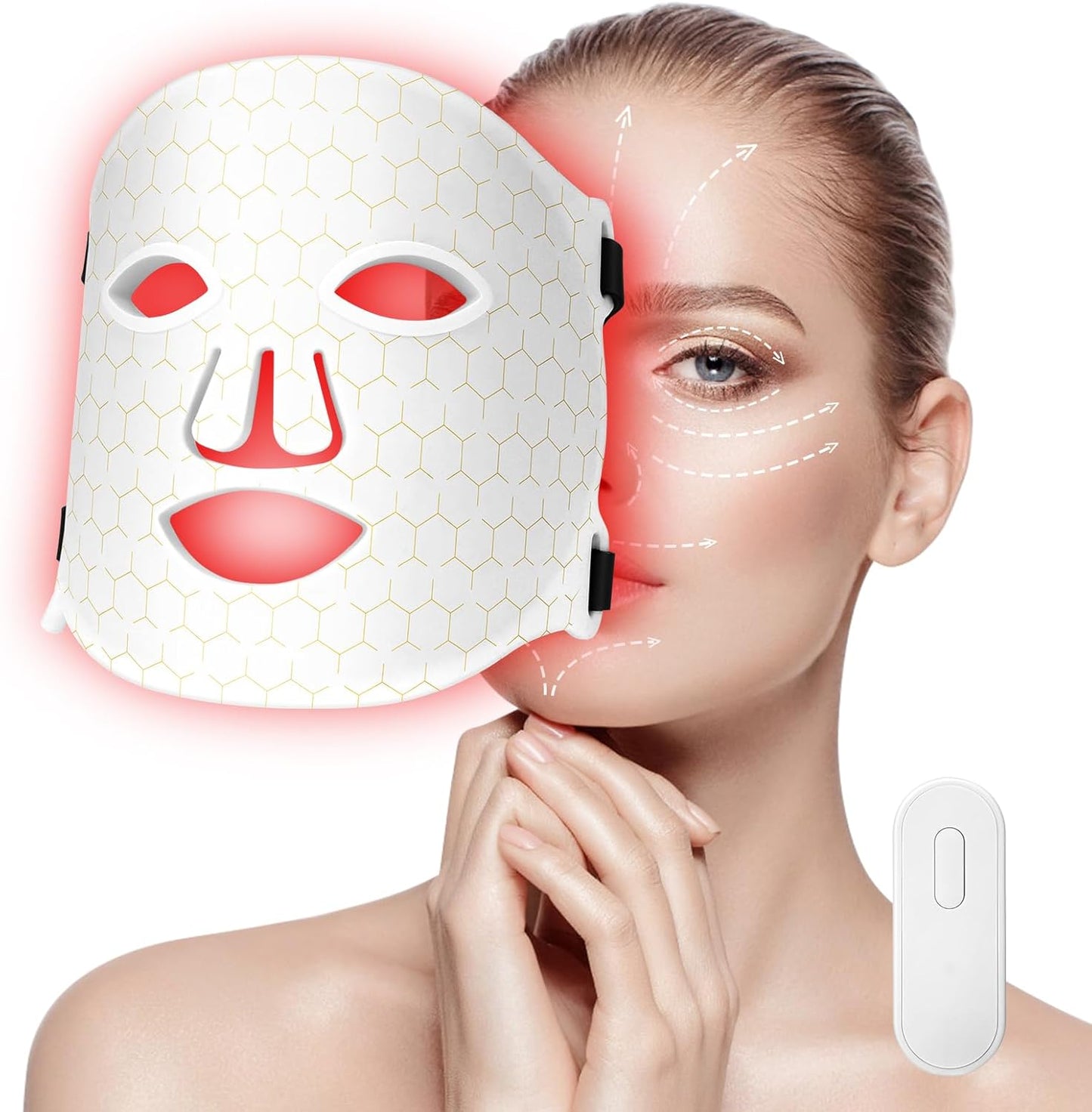LED Maske, Lichttherapie Gesichtsmaske mit Rotlichttherapie, 3-Farben für jeden Hauttyp, Anti-Aging, Fältchen