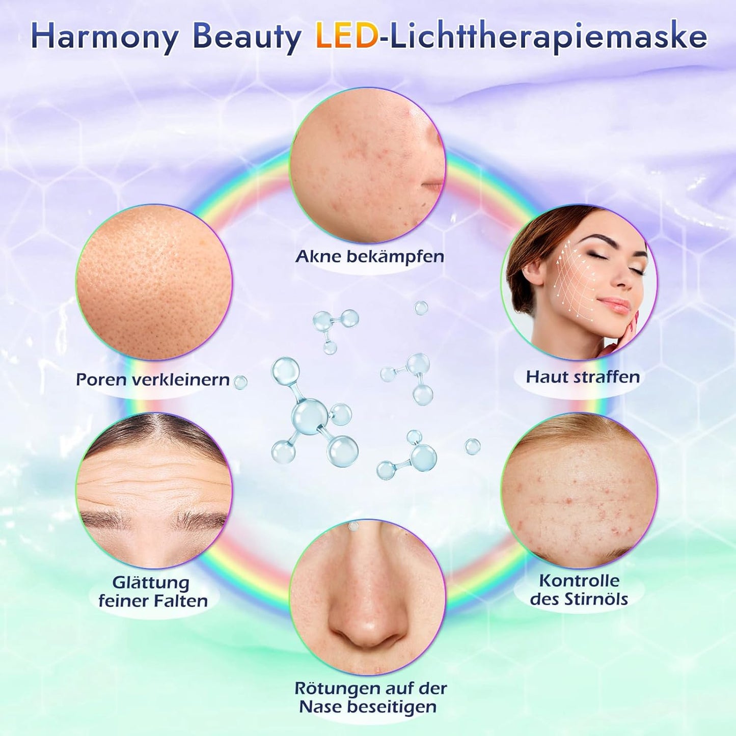 LED Maske, Lichttherapie Gesichtsmaske mit Rotlichttherapie, 3-Farben für jeden Hauttyp, Anti-Aging, Fältchen