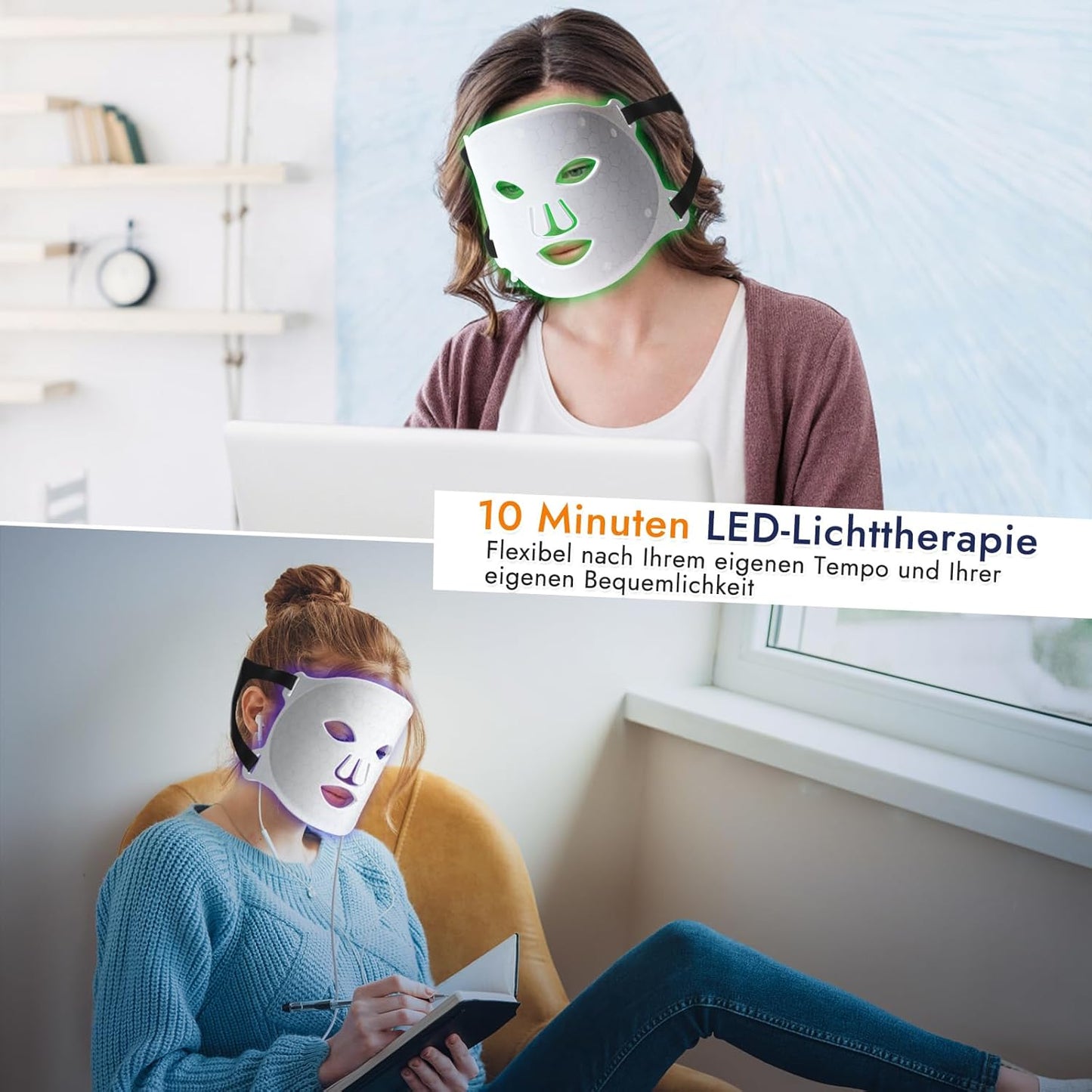 LED Maske, Lichttherapie Gesichtsmaske mit Rotlichttherapie, 3-Farben für jeden Hauttyp, Anti-Aging, Fältchen