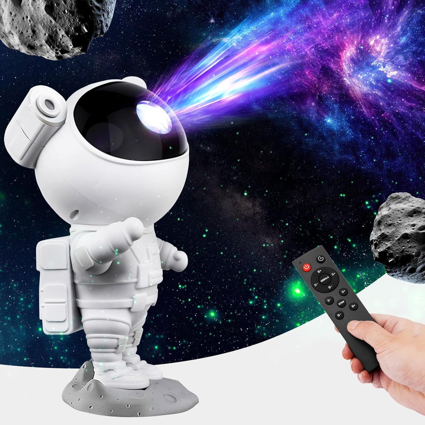 Sternenprojektor mit Astronaut & Galaxie, 360° rotierend, mit Fernbedienung/Timer