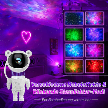 Sternenprojektor mit Astronaut & Galaxie, 360° rotierend, mit Fernbedienung/Timer