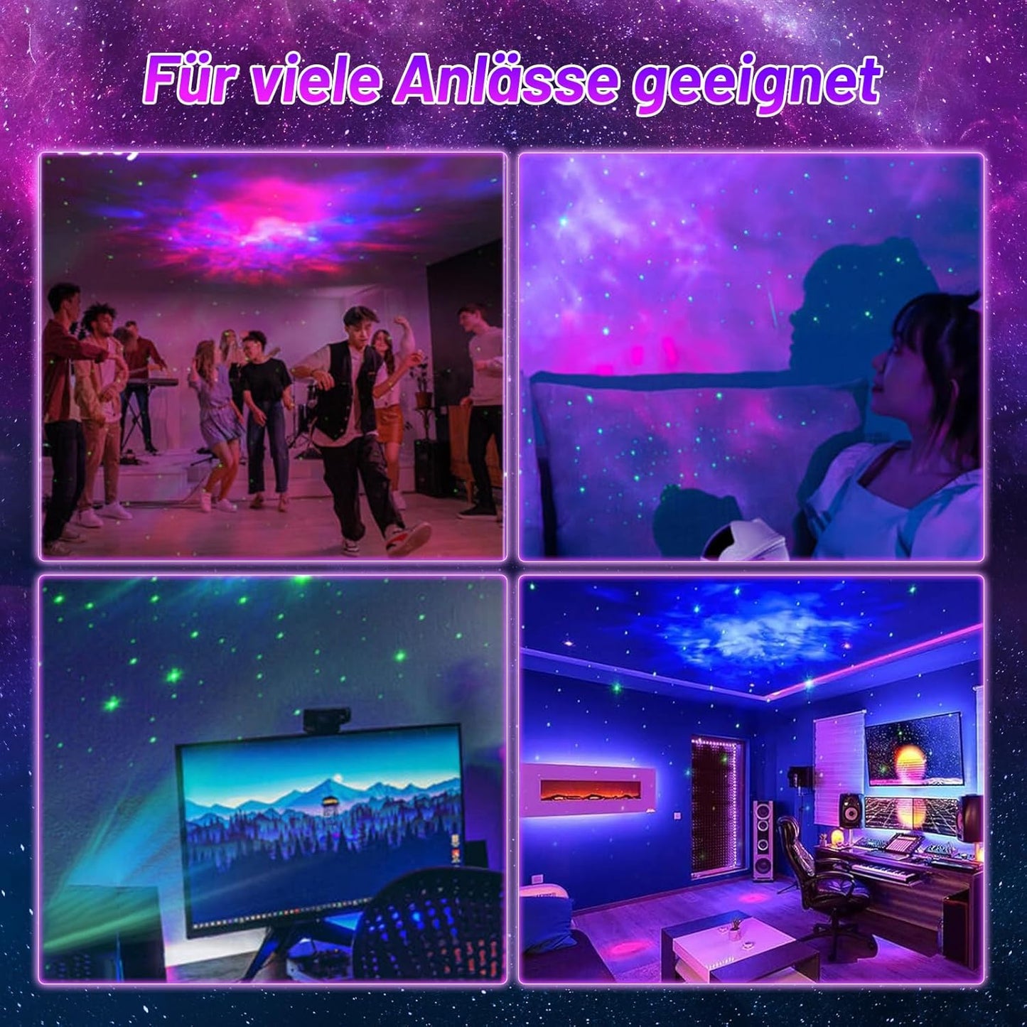 Sternenprojektor mit Astronaut & Galaxie, 360° rotierend, mit Fernbedienung/Timer