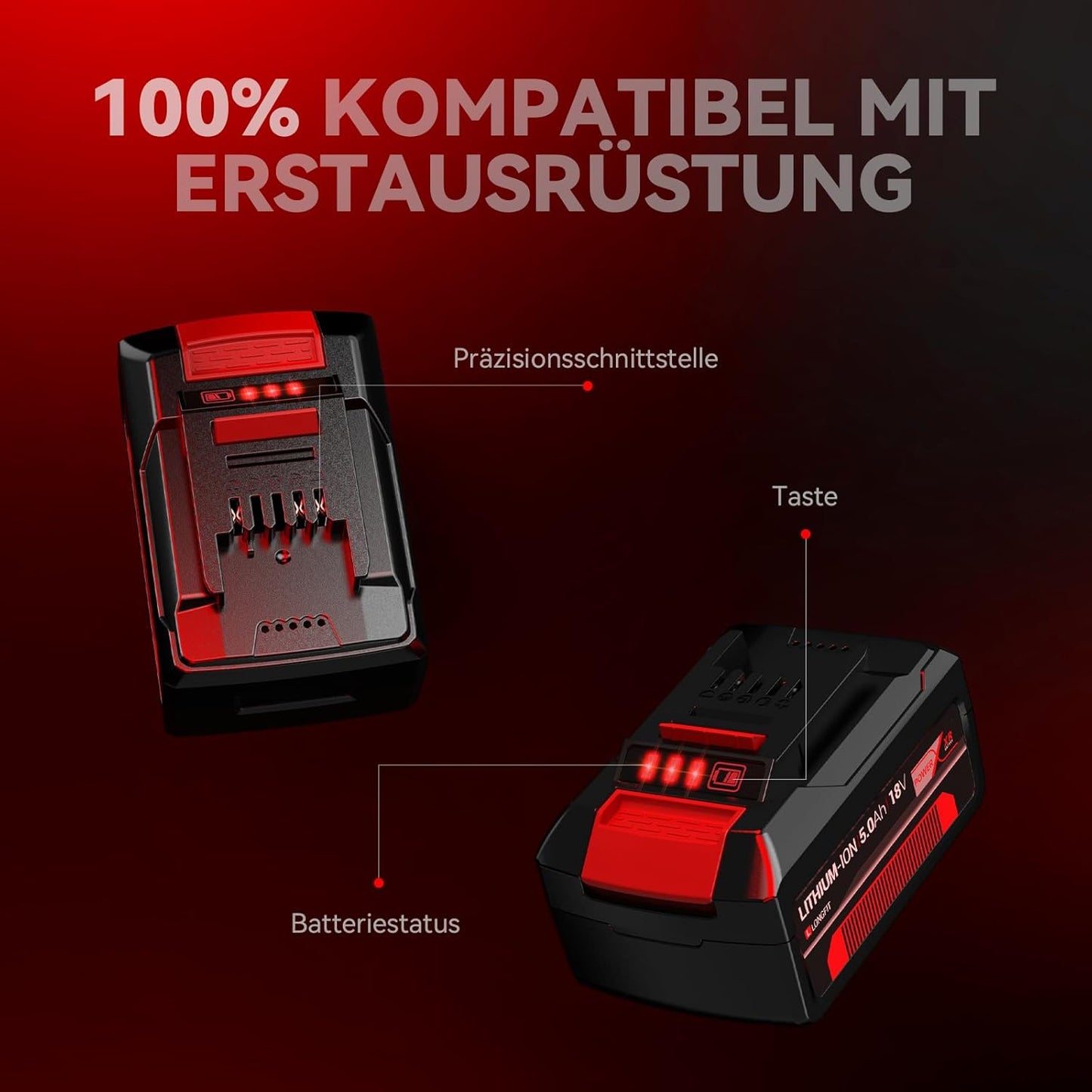 2-Pack Longfit Ersatzakku für Einhell Akku 18V PXC-Twinpack 5,0 Ah