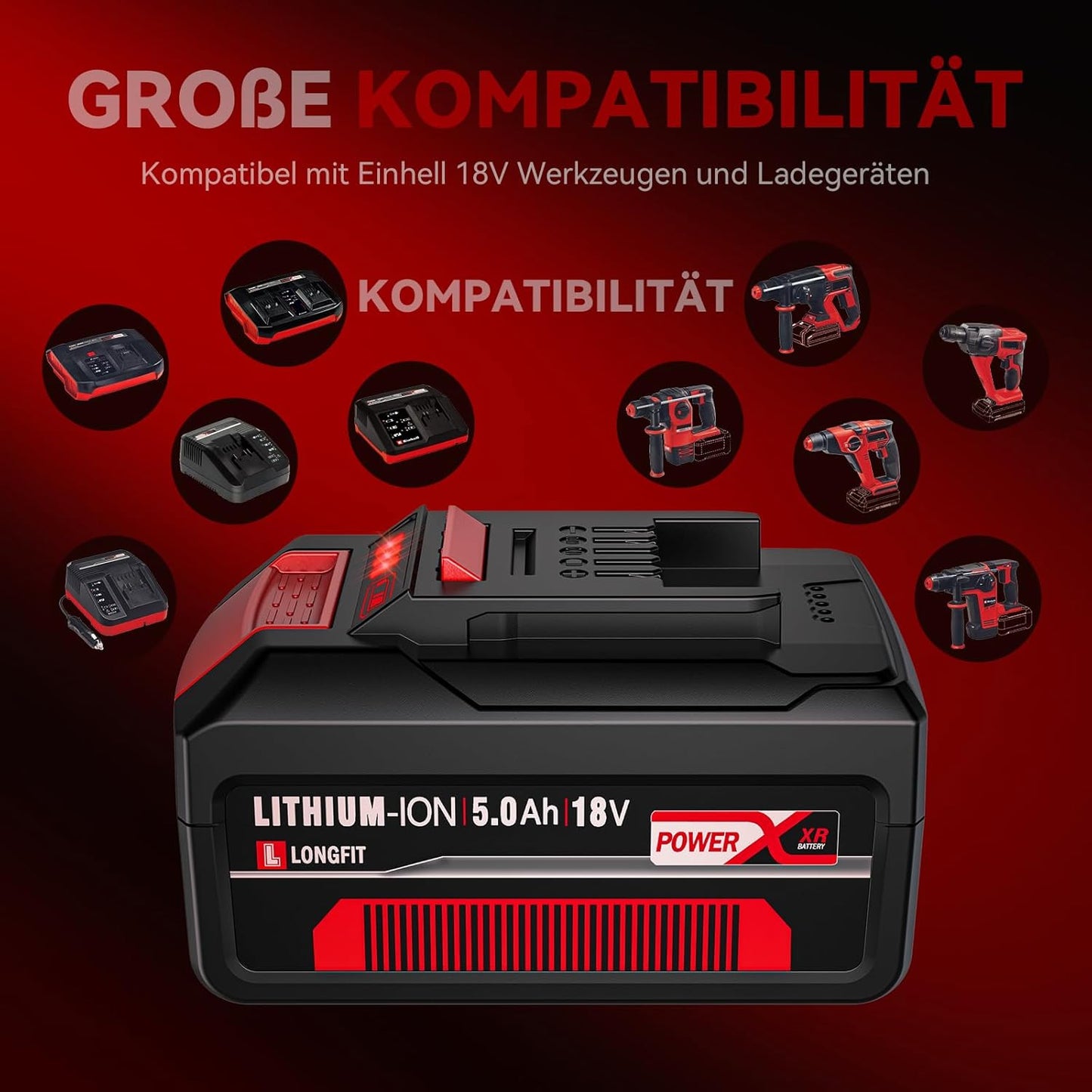 2-Pack Longfit Ersatzakku für Einhell Akku 18V PXC-Twinpack 5,0 Ah