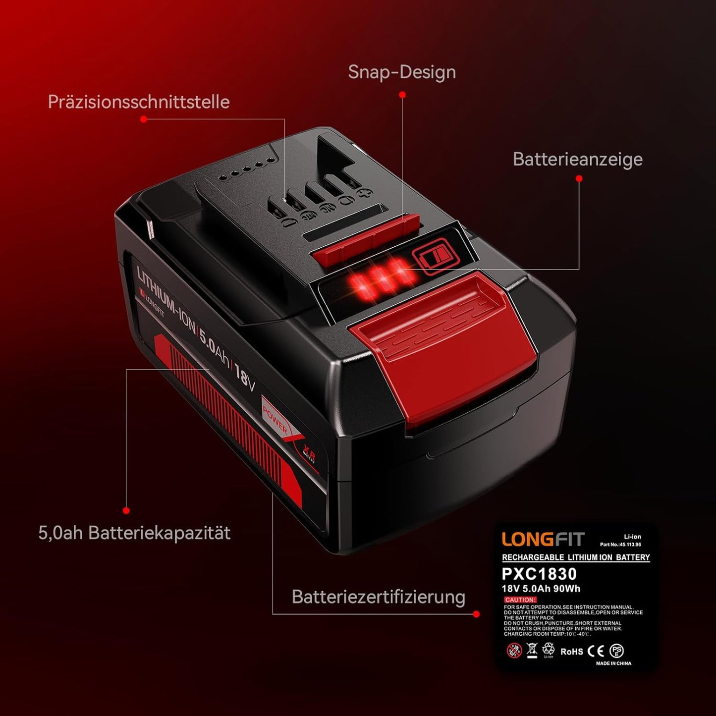 2-Pack Longfit Ersatzakku für Einhell Akku 18V PXC-Twinpack 5,0 Ah