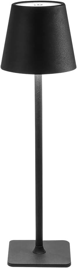 Lotvic LED Akku Tischleuchte,Tischlampe, IP54, Kabellos Dimmbar Touch, 5400 mAh, USB-C Wiederaufladbar, Schwarz
