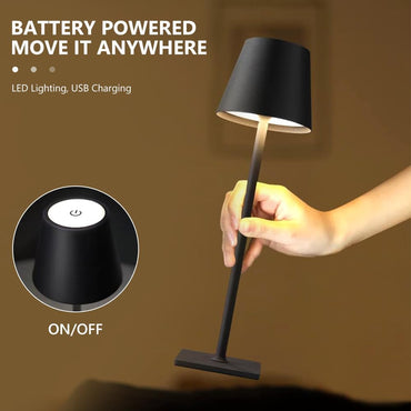 Lotvic LED Akku Tischleuchte,Tischlampe, IP54, Kabellos Dimmbar Touch, 5400 mAh , USB-C Wiederaufladbar , Schwarz